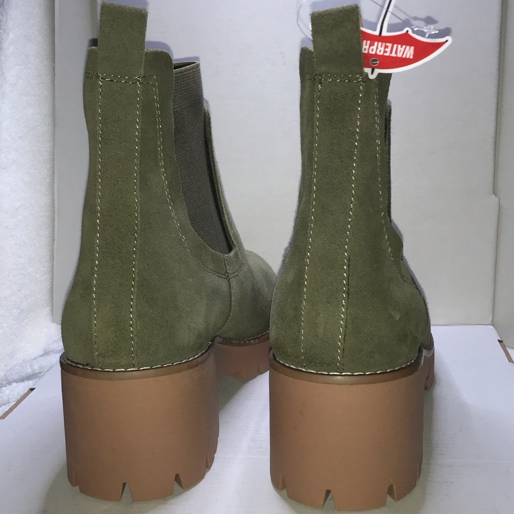 Women's Olive Suede Chelsea Booties - Picture 3 of 5